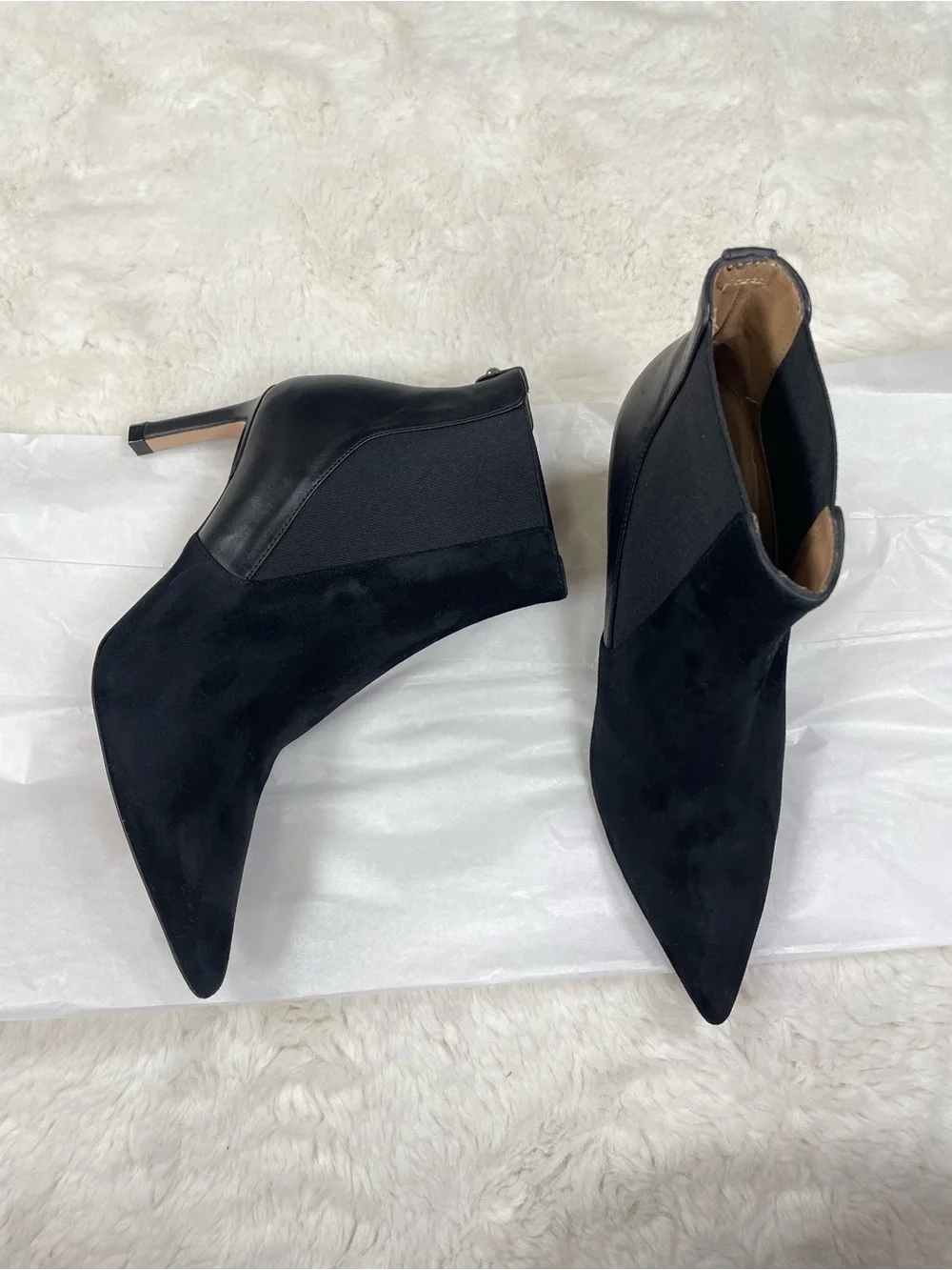 Boss Black Suede and Leather Pointed Chelsea Ankle Boot Size 6.5
